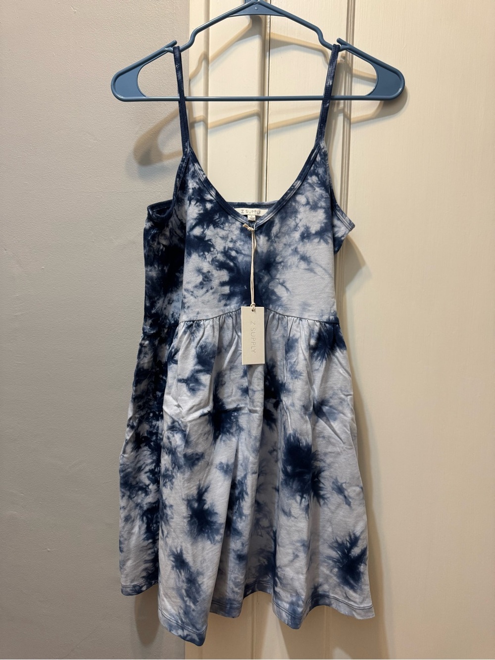Z Supply Kona Cloud Babydoll Mini Dress Blue Tie Dye Bohemian - Picture 2 of 3